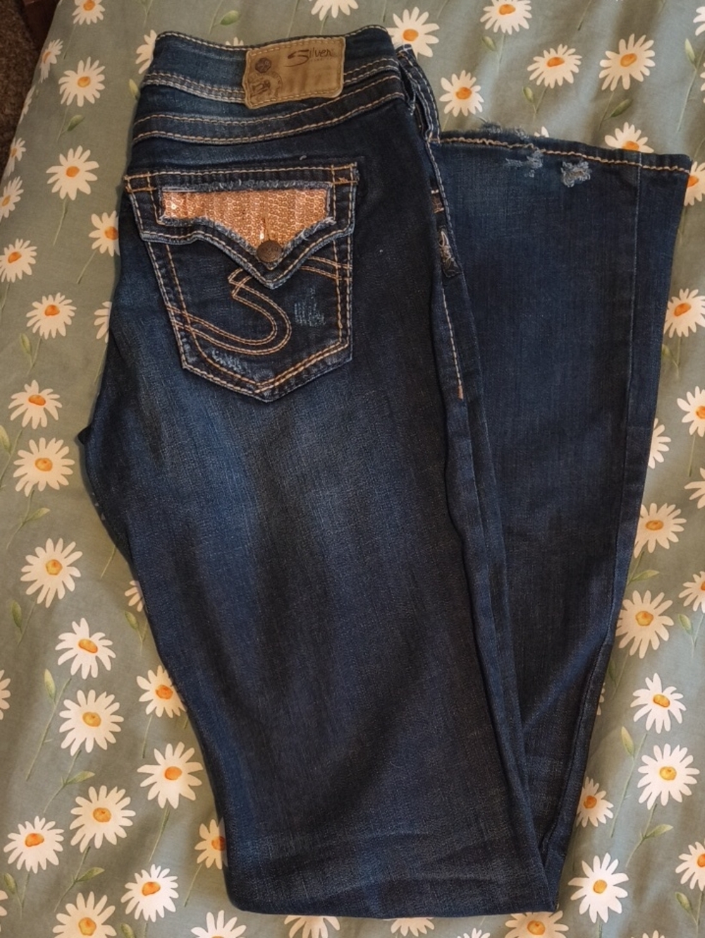 Dark Blue Silver Jeans with Embellished Back Pocket